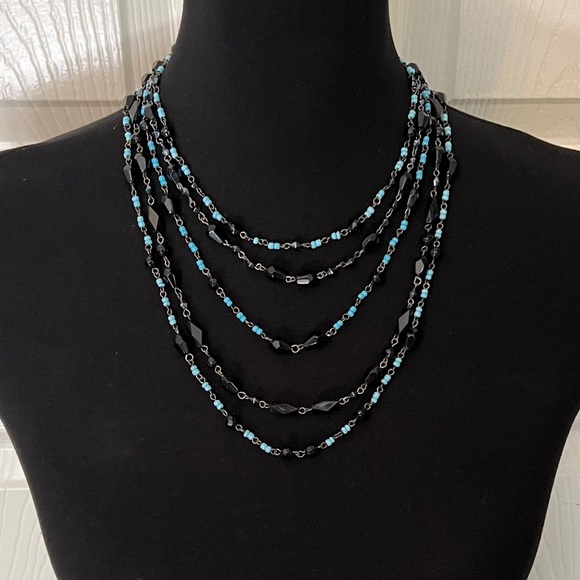 Curated Jewelry Set #22 - Necklace, Bracelet, Earrings (turquoise/black/silver) - Picture 2 of 6